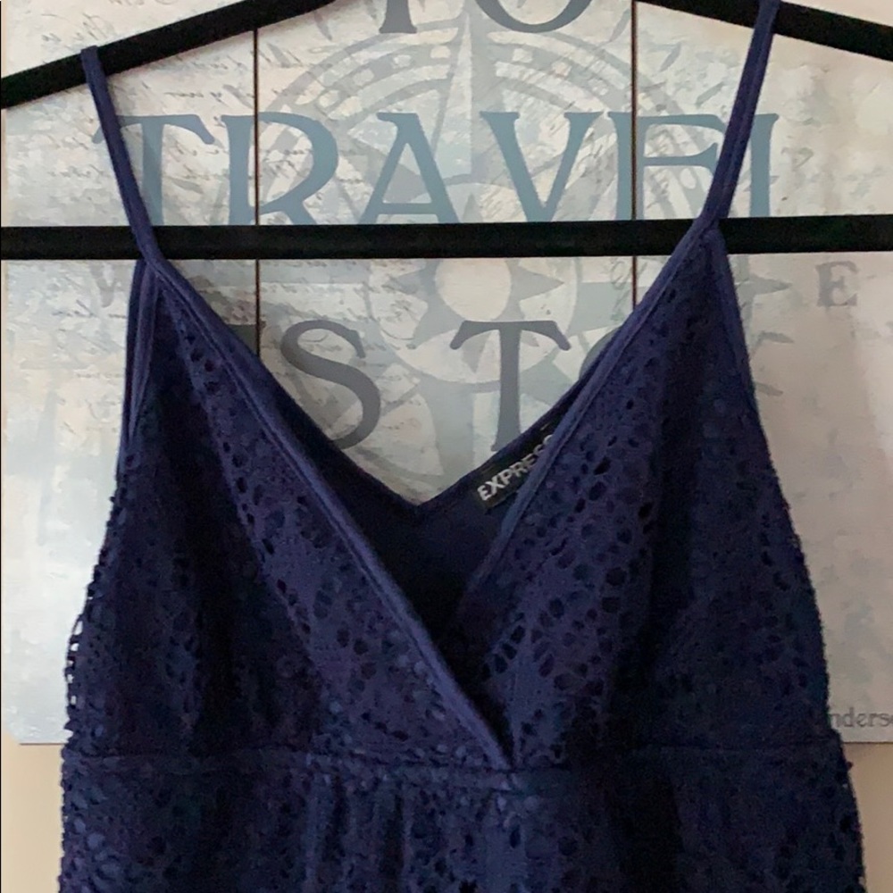 Express Babydoll Navy Crochet-like Top Sz XS